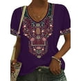 thumbnail image 1 of FASHIONWT Women V-Neck Loose Ethnic Print Short-Sleeved T-Shirt, 1 of 4