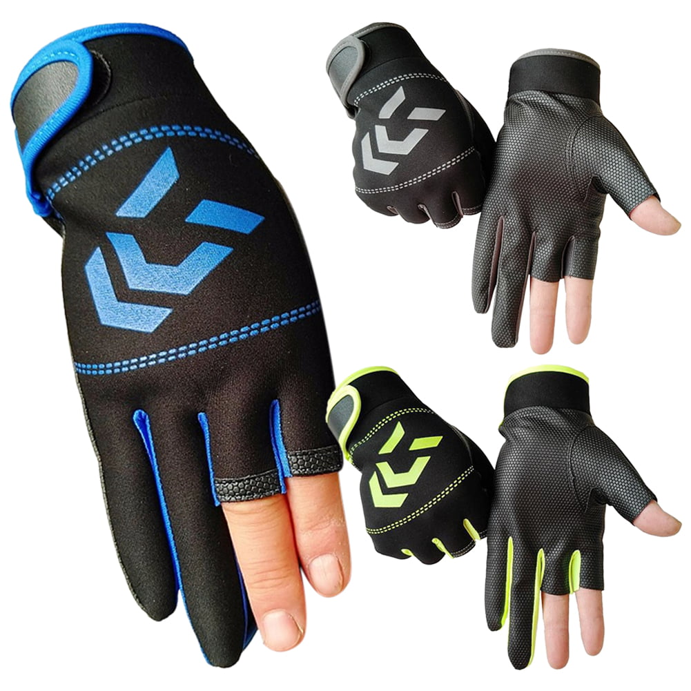 Fishing Hunting Gloves 3 Fingerless Anti-slip Waterproof Outdoor Sun Protection^ 