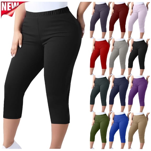 Tqyyweavej Women's Capri Pants Oversized Stretchy Fitted Lounge Yoga Pants Elastic Waisted Solid Color Workout Leggings for Women