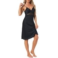 thumbnail image 4 of INSPIRE CHIC Women's Elegent Satin Nightgown Sexy Sheer Lace Cheimise Spaghetti Lace Trim Baceless Silky Sleep Dress M Black, 4 of 6