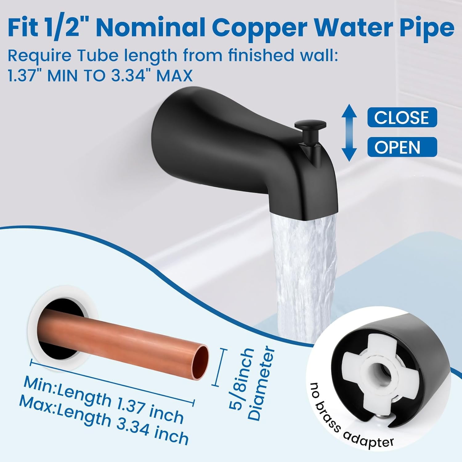 Shower Faucet Set with Tub Spout Bathtub Faucet Kit Complete Tub Shower Trim Kit with Solid Brass Rough-in Valve and 8 Inch Square Rainfall Showerhead Bent Shower Arm Matte Black