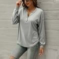 thumbnail image 4 of Tops for Women V Neck Button Down Solid Color Basic Blouse Casual Loose Fit Long Sleeve Summer Fall Tunic Shirts, 4 of 6