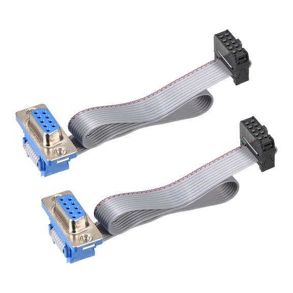 IDC Wire Flat Ribbon Cable DB9 Female to FC-10 Female Connector 20cm Length , 2pcs