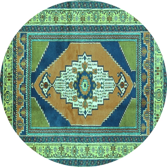 Ahgly Company Indoor Round Medallion Turquoise Blue Traditional Area Rugs, 6' Round