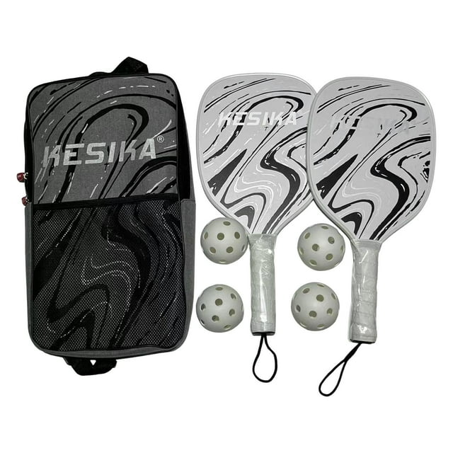 ZheElen Pickleball Racket Set 4 Balls and Carry Bag 2x fiberglass Comfort Grip Pickleball Racquets Black