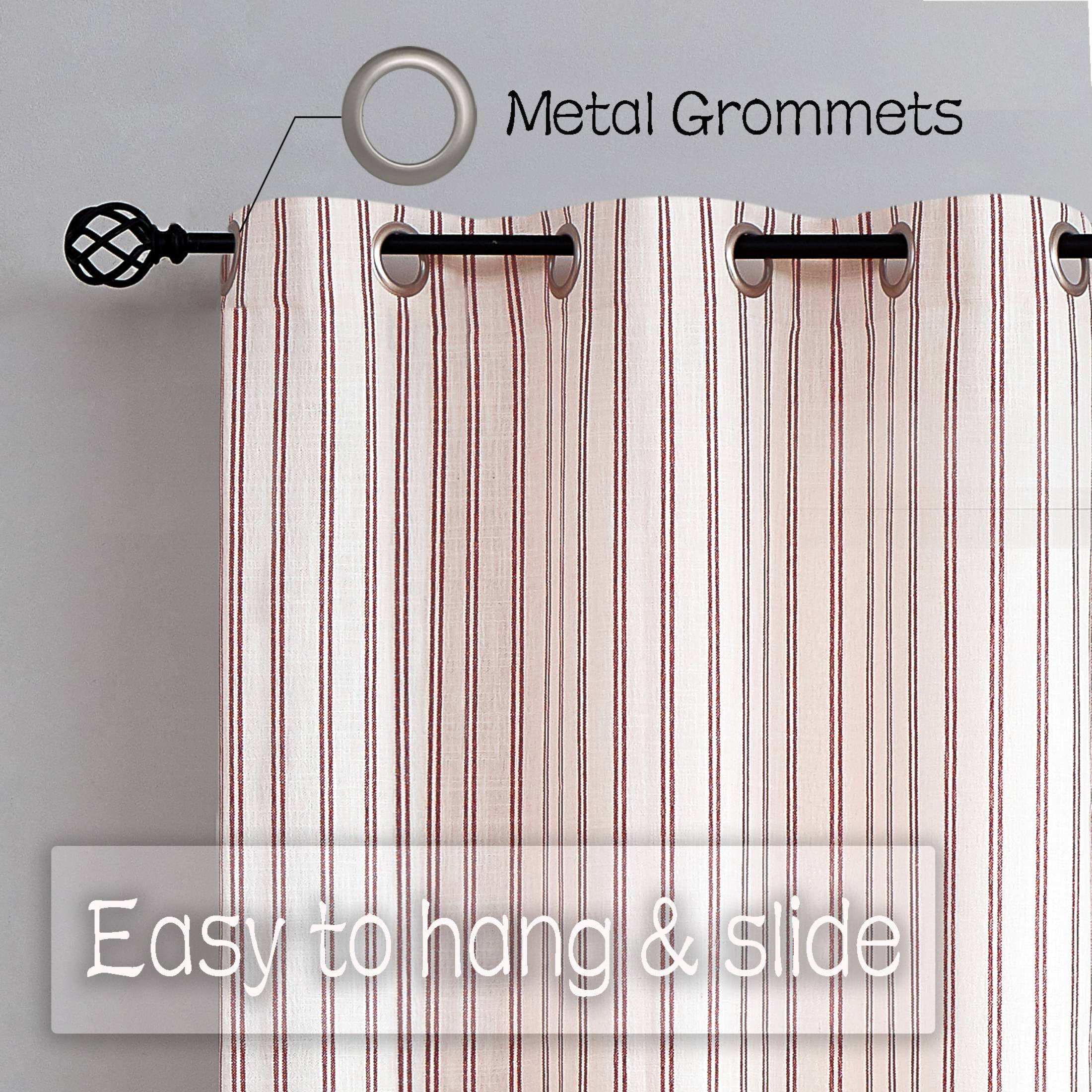 AZZCIA Red Striped Linen Semi Sheer Grommet Curtain Panels, 2 Panels, 40"W x 95"L
