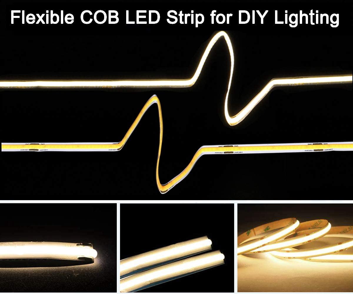 UL-Listed COB LED Strip Lights, 5m/16.4ft Flexible, Warm White 3000K 5500Lm CRI 80+, 528LEDs/M LED Tape Light , DC24V led Rope Lights for Stage, Home, Cabinet, Kitchen, DIY Lighting