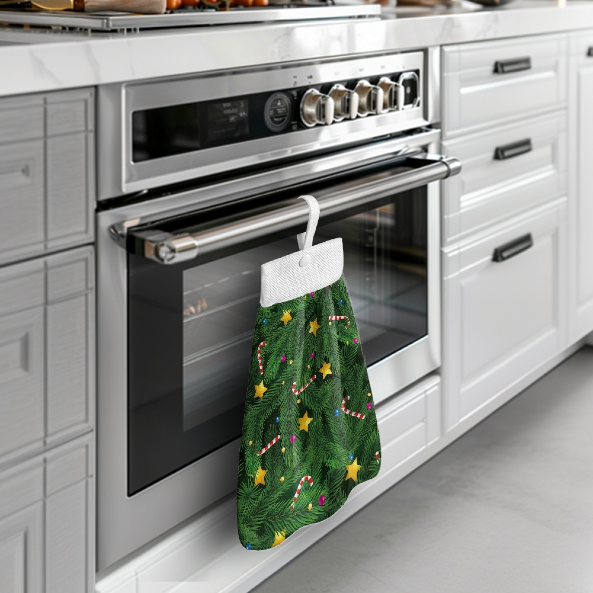 SEANATIVE Christmas Hand Towels for Bathroom Set of 2 Candy Canes Hand Towels for Kitchen Home Decoration Green Fast Drying Hang Towel with Hanging Loops Buttons Farmhouse Xmas Decor