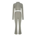thumbnail image 5 of STETMN Women's Ribbed Knit Outfits Zip Lapel Neck Crop Sweater High Waist Wide Leg Pant Slim Sets, 5 of 5