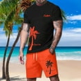 thumbnail image 2 of JLFKNG Fashion Men's 2Pcs Outfits Summer Short Sleeve T Shirts And Shorts Breathable Casual Coconut Tree Sunset Printed Hawaiian Style Comfy Summer Clothes, 2 of 5