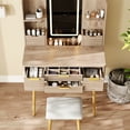 thumbnail image 3 of Newest 4-Drawer Vanity Desk with LED Mirror & Carved Details, Fluted Makeup Table with Metal Legs and PU Stool, Carved Dressing Table with Jewelry Storage for Bedroom, 3 of 9