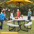thumbnail image 2 of Costway Outdoor 8-person Round Picnic Table Bench Set with 4 Benches & Umbrella Hole White, 2 of 9