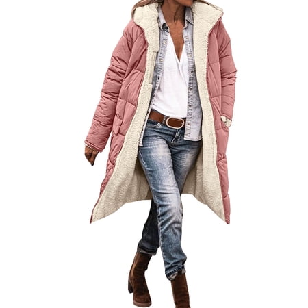 ZHOUCHANKIDS Women s Reversible Jacket Outerwear Cozy Winter Hooded Coat With Pockets For Casual Fashion Pink S