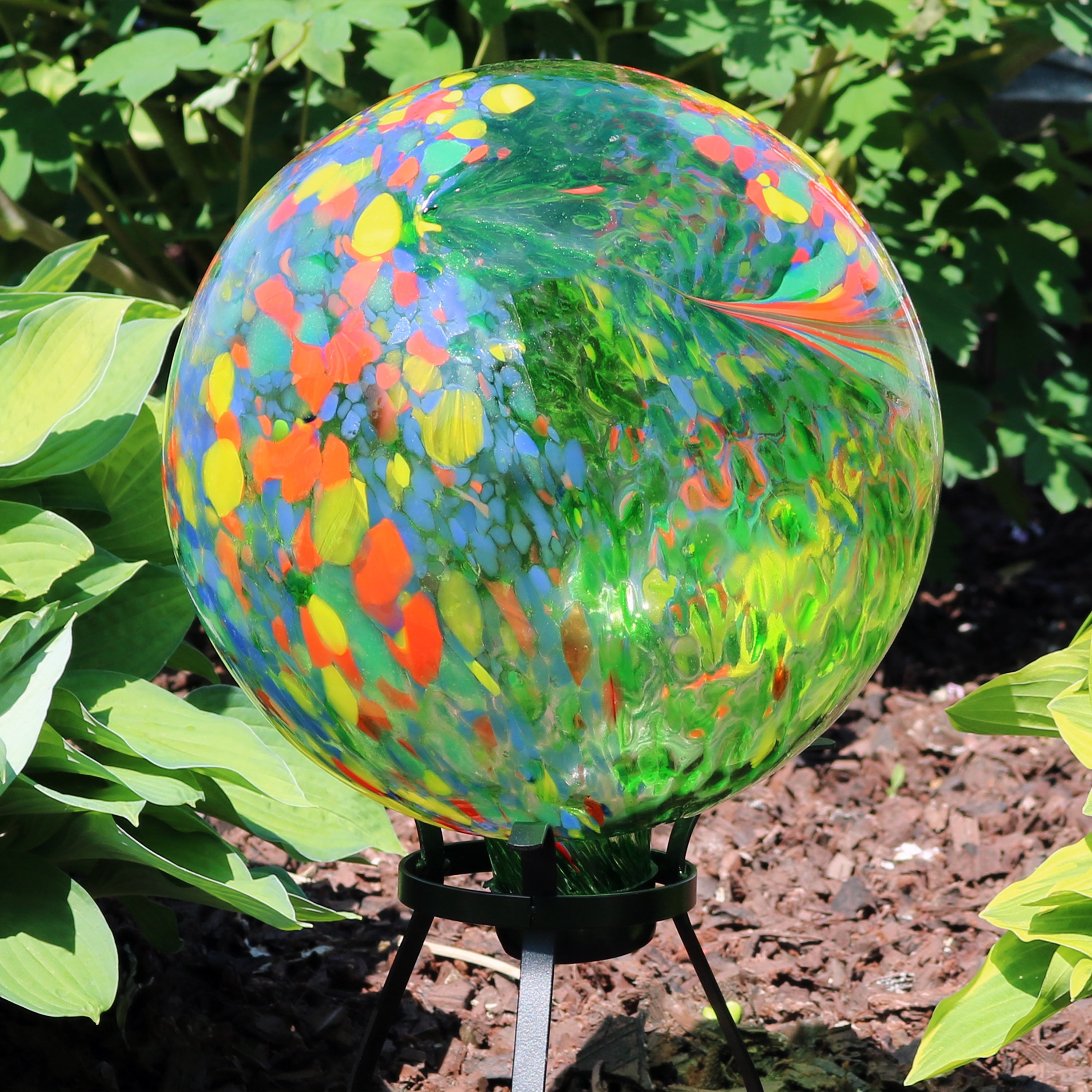 Sunnydaze Green Artistic Glass Gazing Ball Globe, 10-inch, Set of 2