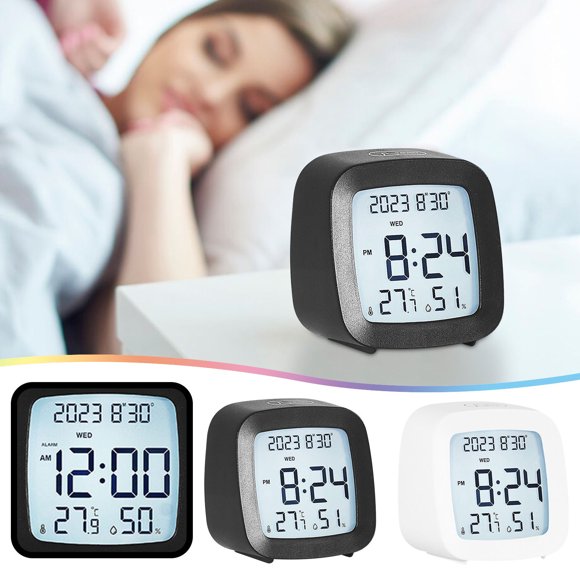 Special Savings,Multi-Function Clock, Temperature and Humidity LCD Display, Compact Student Bedside Alarm Clock, | Plastic, Black-857 $BS$3