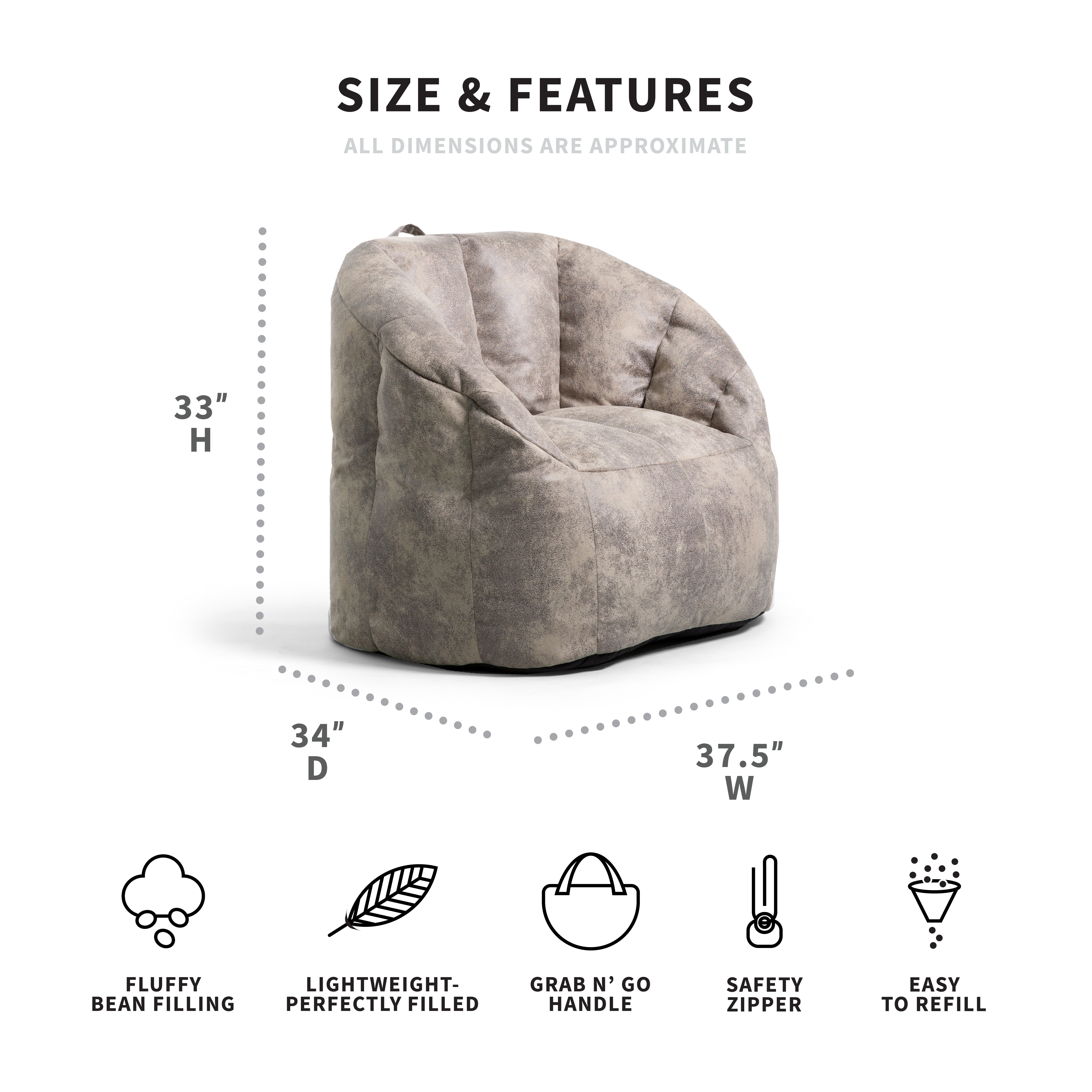 37B Convertible Bean Bag Chair with Queen Bed in Grey | NFM