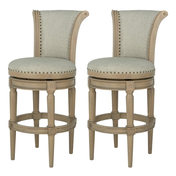 ROME OAK Runyan 31" Swivel Bar Stool in Reclaimed Oak with Ash Grey Fabric, Set of 2