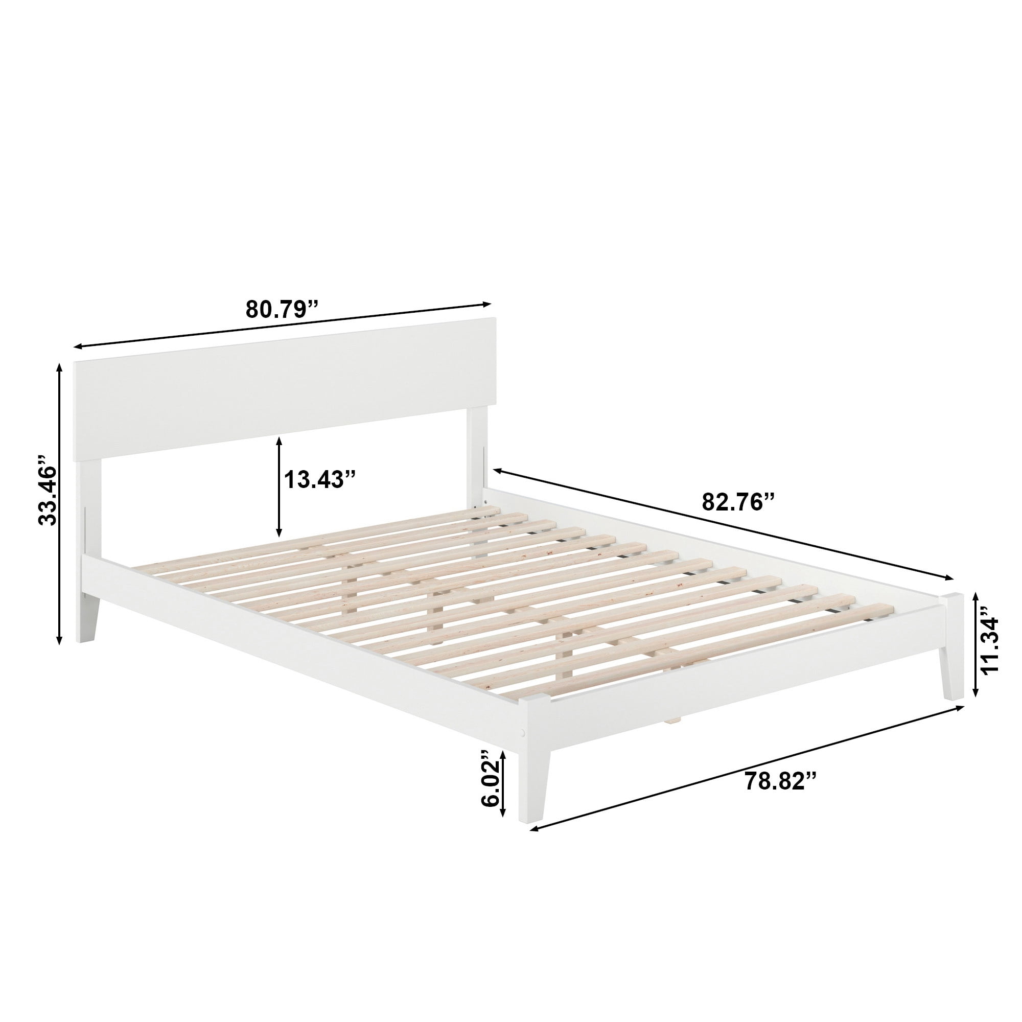 AFI Orlando King Low Profile Wood Platform Bed Frame with Panel Headboard, White
