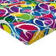 thumbnail image 2 of Retro Fitted Sheet, Universal Peace Sign on Colorful Pop Art Style Background Pacifist Activism, Decorative Soft Bedding All-round Elastic Pocket, King Size, Multicolor, by Ambesonne, 2 of 3
