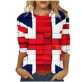 thumbnail image 2 of LYEAA Fashion 3/4 Sleeve T-Shirts for Women, British Theme Printed Round Neck Blouse, Soft Comfortable Casual Summer Tops, Elastic Daily Outfits Blue XXL, 2 of 5