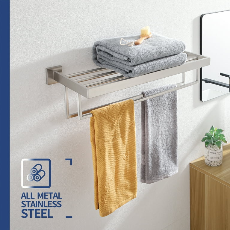KOKOSIRI Towel Rack 24'' Bathroom Towel Shelves with Double Towel Bars  SUS304 Stainless Steel Wall Mounted Brushed Nickel B6003BR-L24 