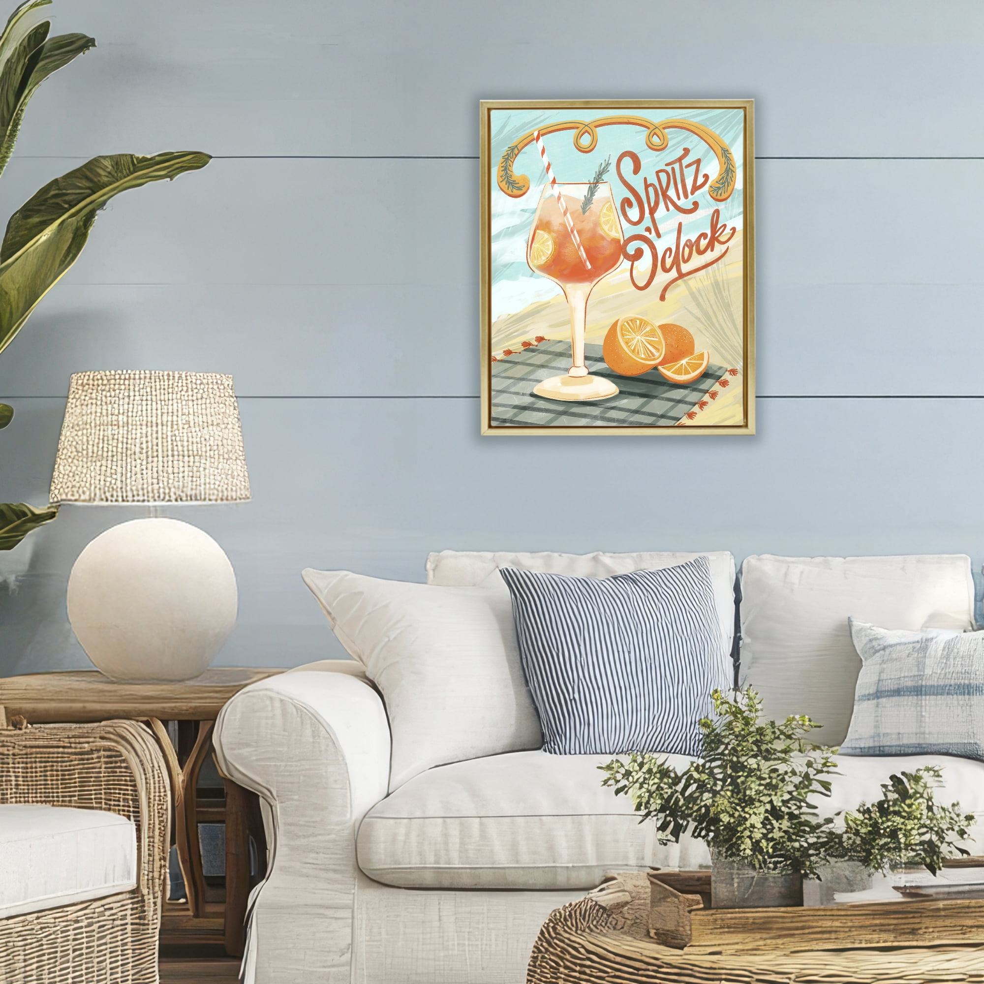 Stupell Industries Spritz O'Clock Citrus Cocktail Gold Framed Floater Canvas Wall Art, design by Connie Summers