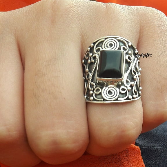 Beautiful Black Onyx Ring, 925 Sterling Silver Ring, Handmade Ring, Octagon Black Onyx Ring, Gift for her, December Birthstone, Long Ring