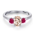 thumbnail image 3 of Gem Stone King 925 Sterling Silver Peach Morganite and Red Ruby Engagement Ring for Women | 1.15 Cttw | Oval 7X5MM | Gemstone October Birthstone | Size 8, 3 of 6