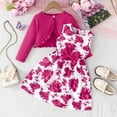 thumbnail image 2 of SERTG Girls Solid Knit Cardigan Tops and Floral Print Sleeveless Dress 2-Piece Set Spring Summer Casual Skirt Outfit for Kids(Hot Pink#1,3-4 Years), 2 of 5