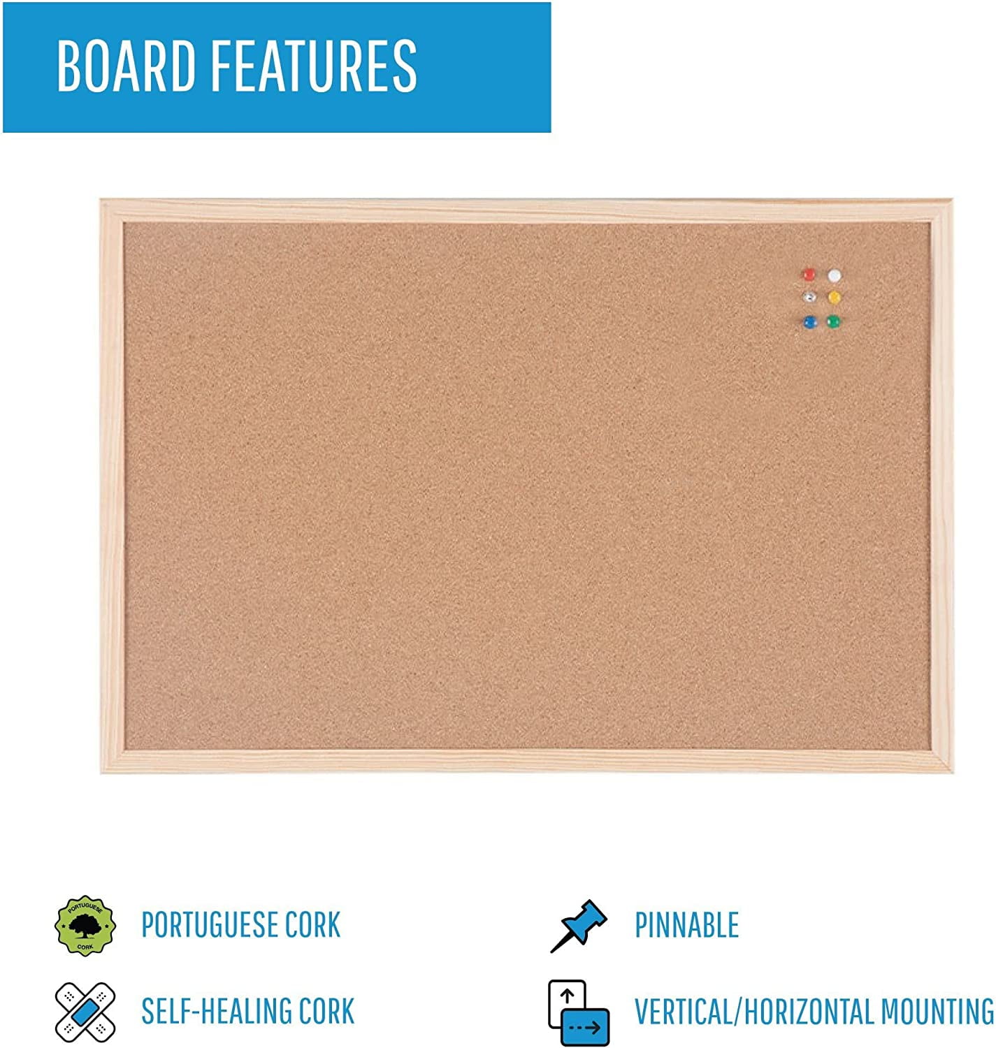 MasterVision Wood Frame Cork Bulletin Board - 12" x 18"