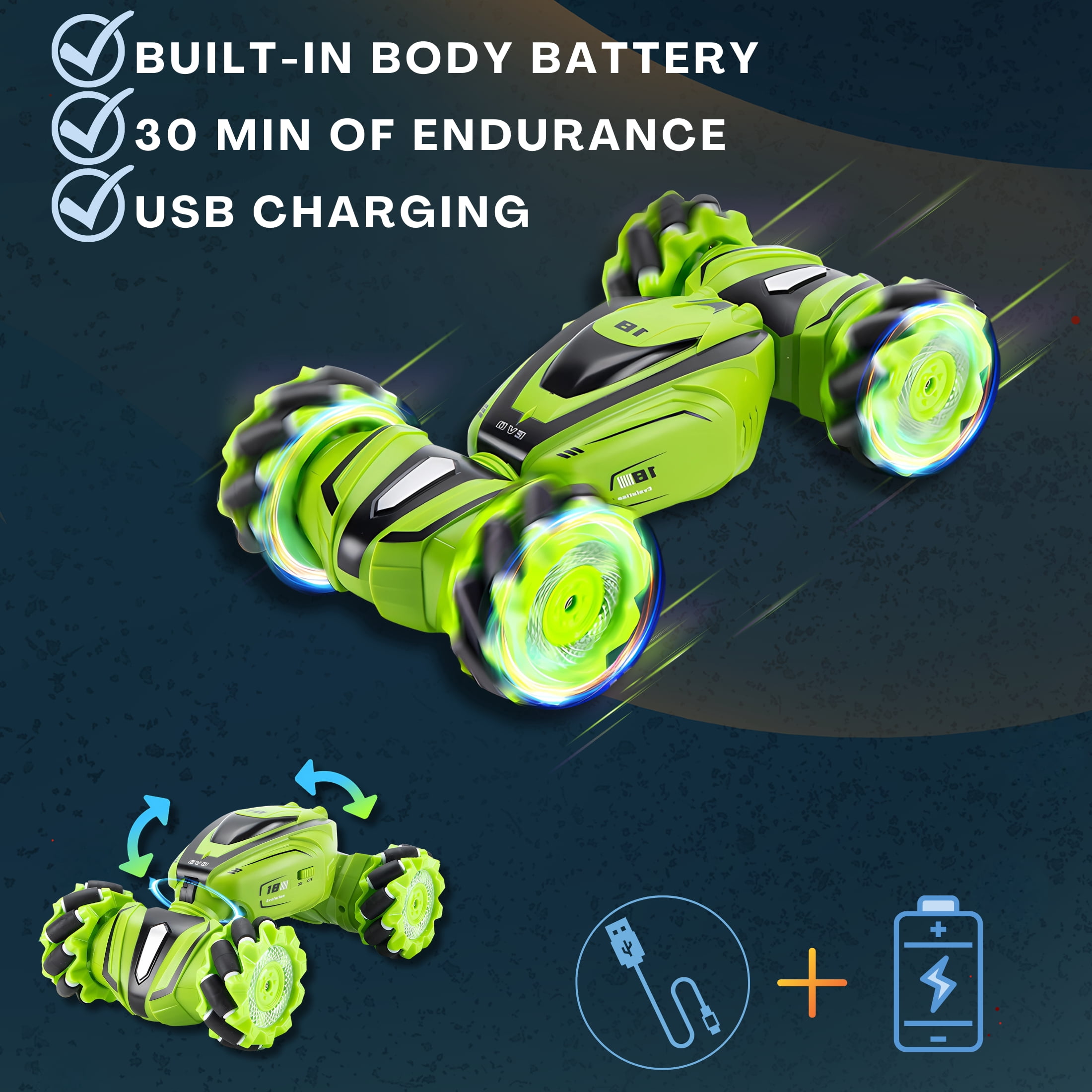 Gesture Sensing RC Stunt Car 4WD 2.4GHz Drift Twist Car Toy off-Road Vehicle w/ Light & Music