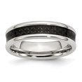 thumbnail image 1 of Bague en Acier Inoxydable Poli avec Incrustation de Fibre de Carbone Noire 6mm Taille 11, 1 of 6