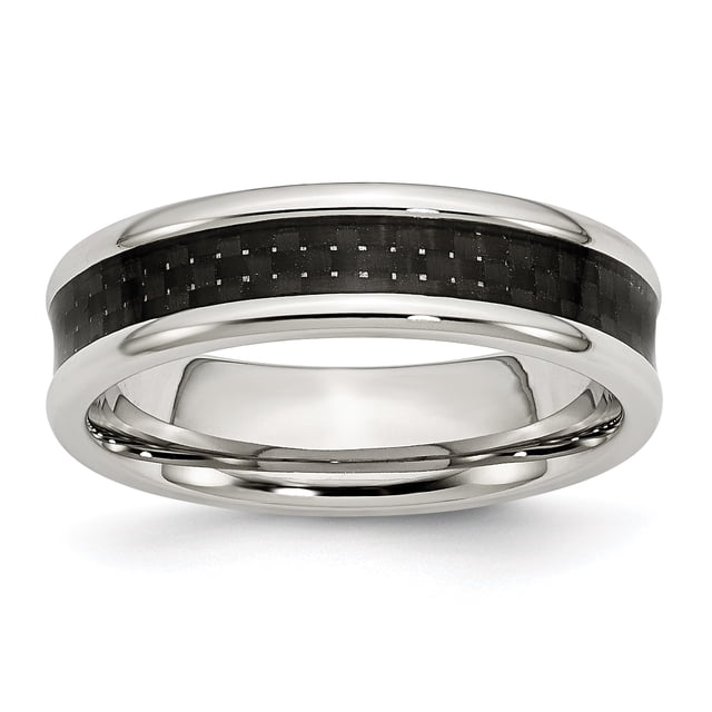 Bague en Acier Inoxydable Poli avec Incrustation de Fibre de Carbone Noire 6mm Taille 11