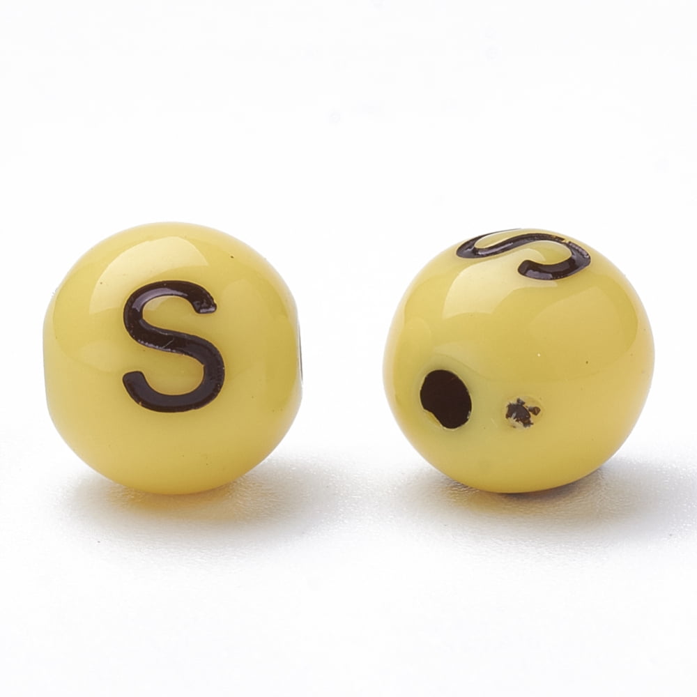 Craft Style Acrylic Beads Horizontal Hole Round with Initial Letter Mixed Color 8mm Hole: 1.6mm 1800pcs/500g