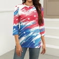 thumbnail image 3 of Women's Independence Day 3/4 Sleeve Sweaters, Casual Flag Printed T-shirt, Plus Sized Spring Round-neck Loose Fit Tops for Womens, 3 of 5