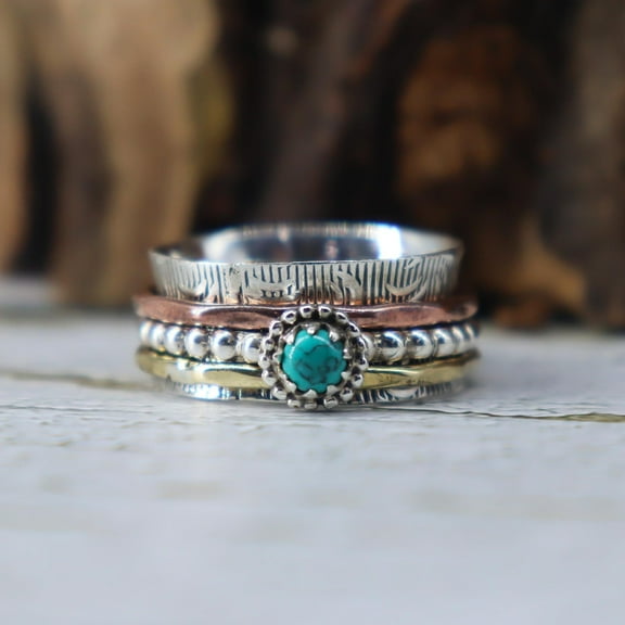 Turquoise Spinner Band Ring | Blue Turquoise Gemstone Ring | Natural Turquoise | Fidget Ring|Silver Anxiety Ring |Fidget Ring |Textured Ring