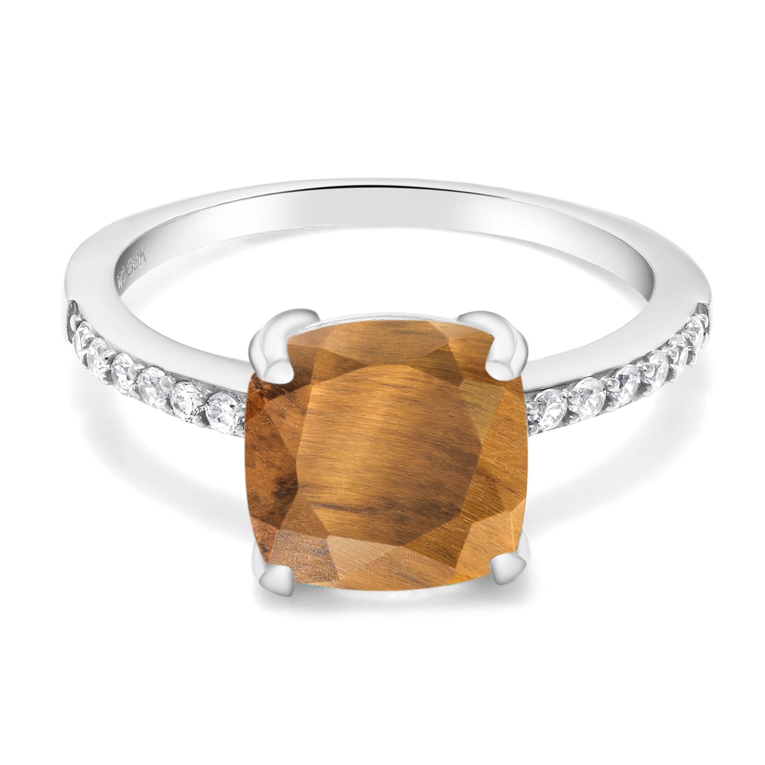Gem Stone King 2.12 Ct Cushion Brown Tiger Eye 925 Sterling Silver Ring
