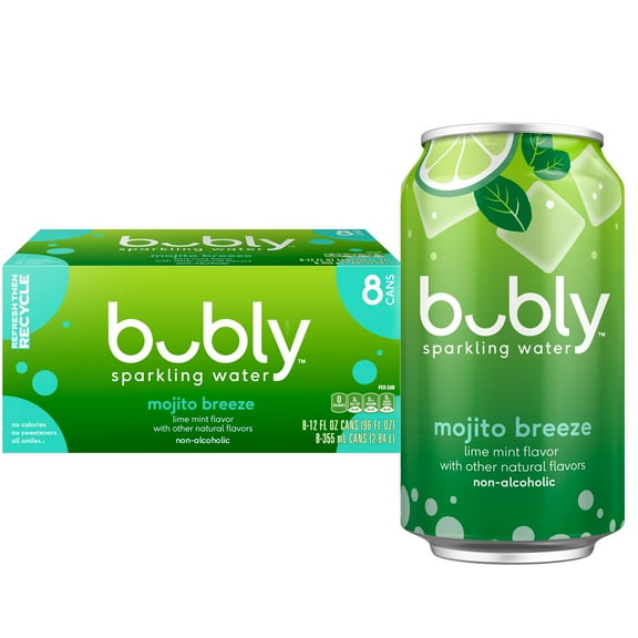 bubly Sparkling Water, Mojito Breeze, Zero Sugar, Zero Calories, Non-Alcoholic Mocktail 12 Fl oz (pack of 8)