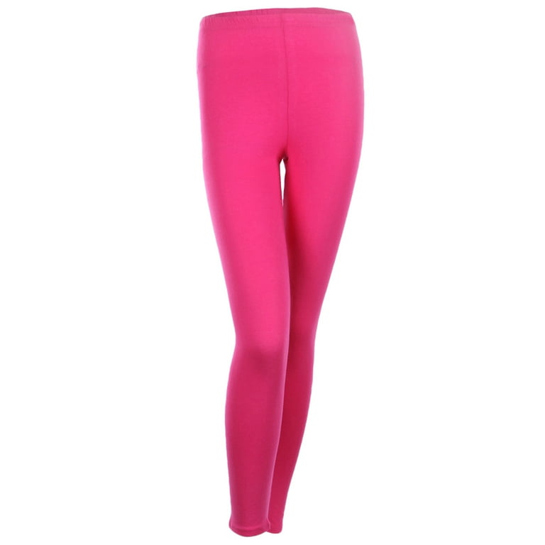 Cotton Full Length Leggings Plain Skinny Pants For Women Junior Size, Hot  Pink, Small 