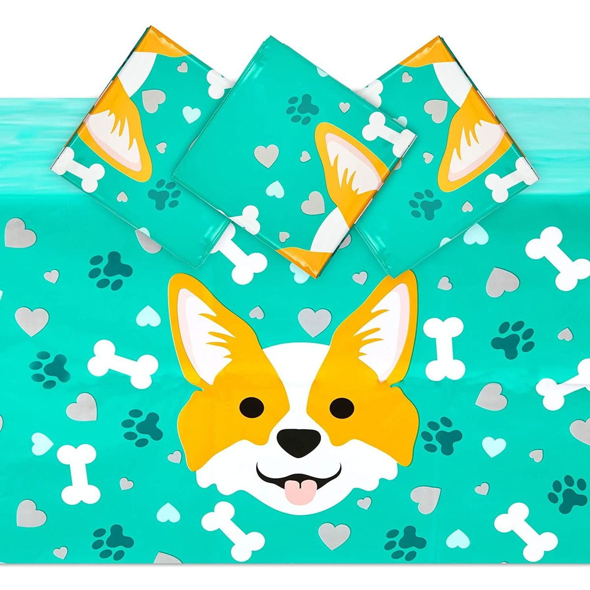 3 Pack Corgi Plastic Party Tablecloths, 54'x108' Rectangular Disposable Table Covers for Dog Birthday Supplies Decorations