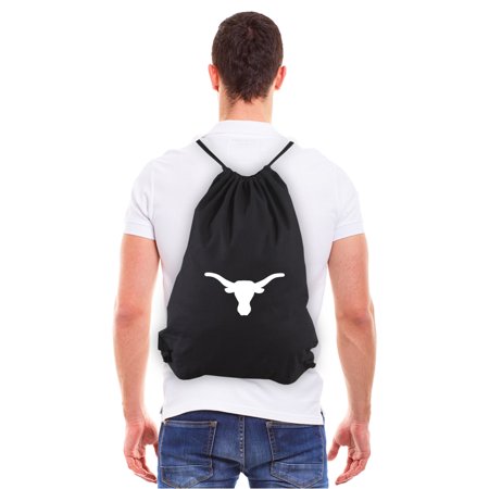 Texas Longhorn Eco-friendly Reudable Canvas Draw String Bag in Black & (Best Fabric For Backpacks)