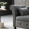 thumbnail image 4 of 60" Velvet Multifunctional Storage Chaise Lounge, Long Lounger with Buttons Tufted Nailhead Trimmed, Upholstered Lounge Chair Indoor with Solid Wood Legs and 1 Pillow, Sleeper Sofa, Grey, 4 of 6