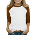 thumbnail image 2 of ShomPort T-Shirts for Boys Unisex Raglan Sleeve Round Collared Color Block 3/4 Sleeve Lightweight Trendy Tops Stretchy Athletic Breathable Tees, 2 of 6