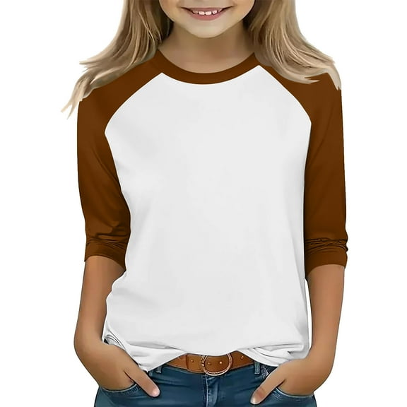 Boys & Girls 3/4 Sleeve Tops Casual Crewneck T Shirts Size 3-14 Teens Trendy Color Block Pullover Raglan Basic Loungewear Workout Tees Top
