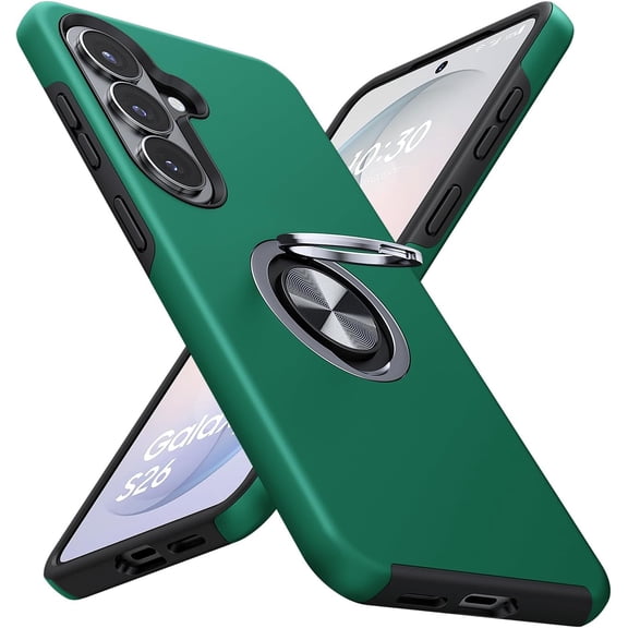 REQO for Samsung Galaxy S26 Case, Dual Layer Military Grade Heavy Duty Shockproof Cover with Metal Ring Holder Stand Kickstand, Slim Fit Protective Phone Case for Samsung Galaxy S26 6.3"
