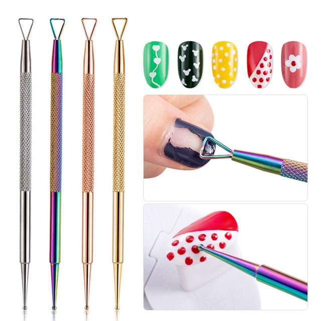 AURARMLET 4Ud Pusher Para Cutícula De Inoxidable Con Cabezal Triangular Punta Para Nail Art