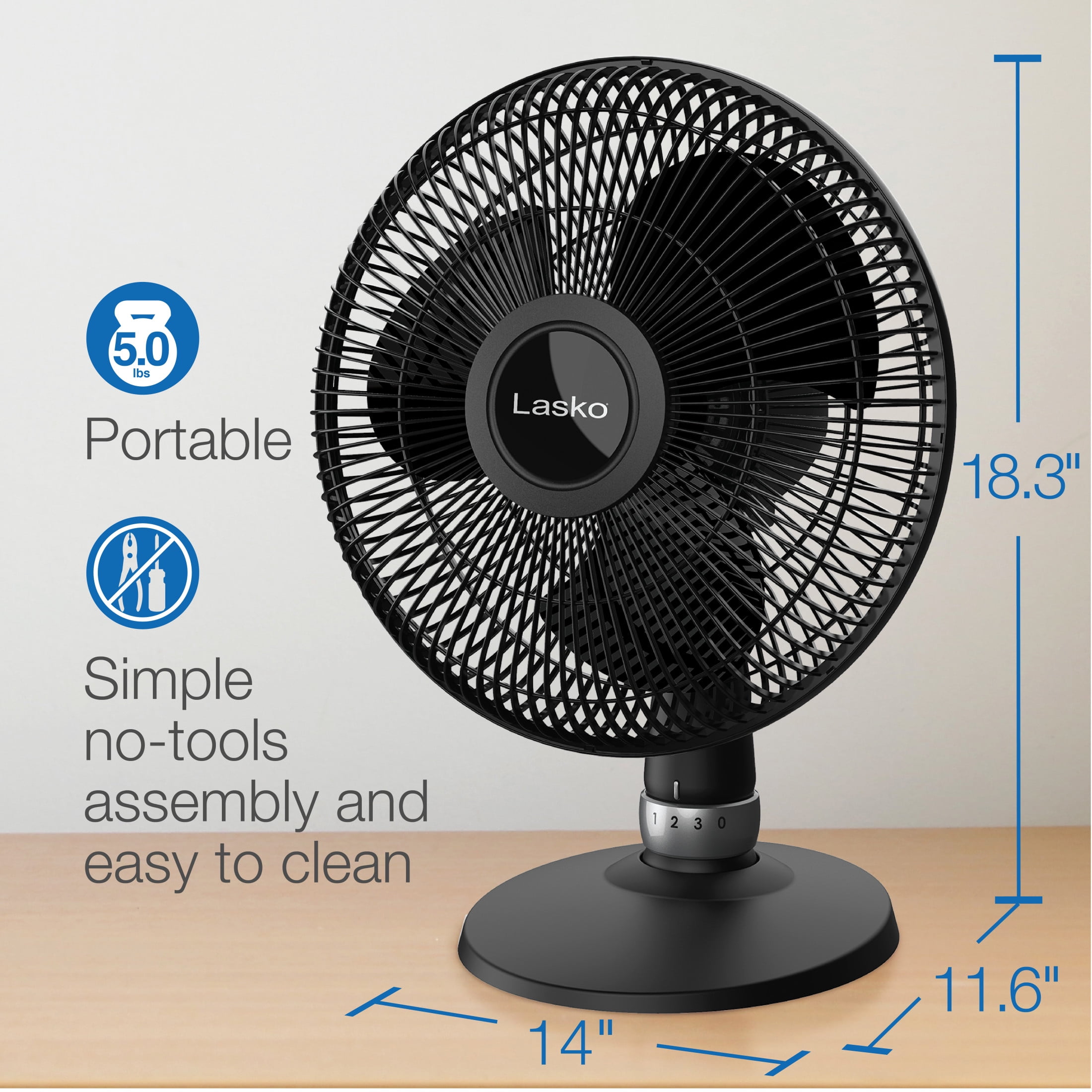 Lasko 12" Oscillating 3-Speed Performance Table Fan, Black, D12525