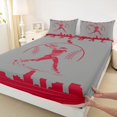 thumbnail image 3 of Homewish Cartoon Baseball Athlete Full Size Sheets for Kids, Cartoon Ball Gaming Bed Sheets, Sliver Red Stripes Sheet Sets, Microfiber Bedroom Decor, 4-Piece, 3 of 7