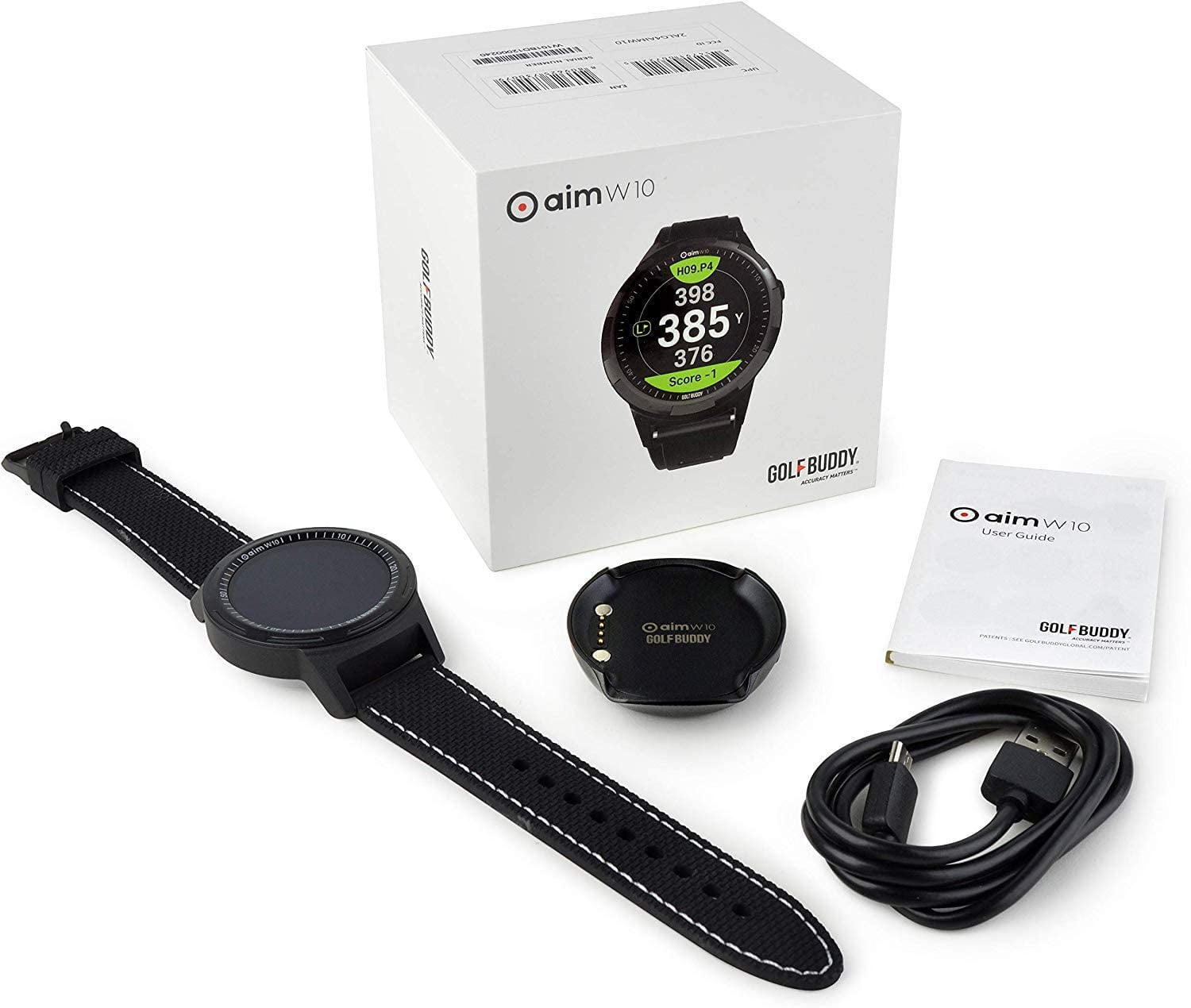 GolfBuddy Aim W10 GPS Watch aim W10 Golf GPS Watch, Black, Medium