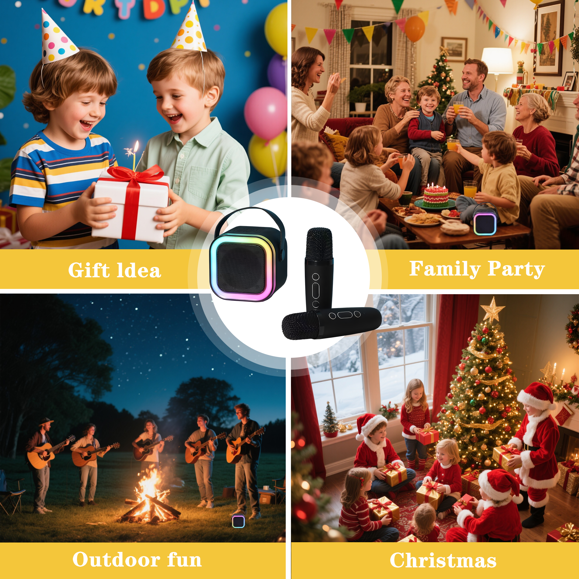 Mini Karaoke Machine for Kids, 2 Wireless Microphones Karaoke, Portable Bluetooth Music Speaker, LED Lights Karaoke Microphone, Voice Changing Microphone, Family Singing, Birthday Karaoke